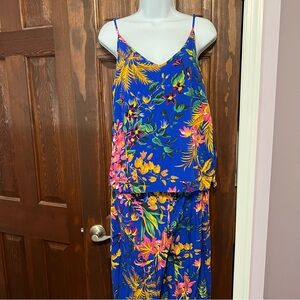 Cynthia Rowley Tropical Vacation Outfit Blue Floral 2 piece Set flowy beachy